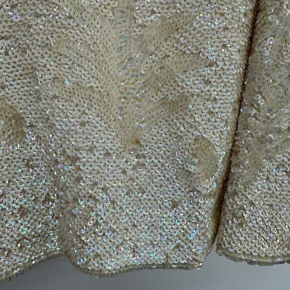 Vintage 50s 60s All Over Iridescent Sequin Art Deco Inspired 3/4 Sleeve Cropped - Picture 12 of 16